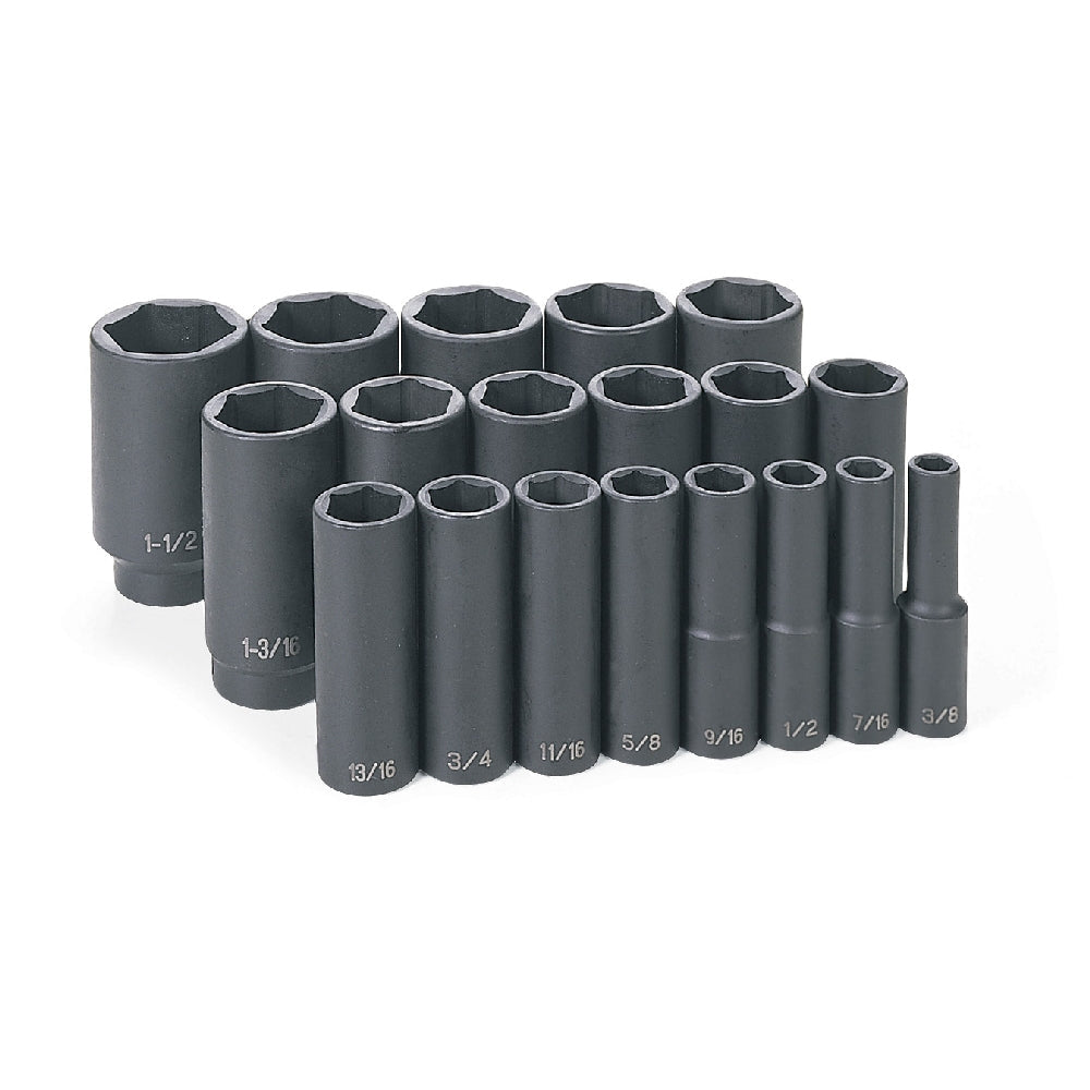 Grey Pneumatic 1319D 19 Pc 1/2 Dr Deep Length Fractional Master Set