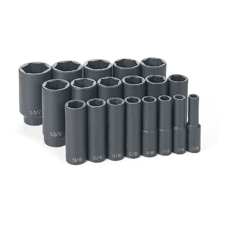 Grey Pneumatic 1319D 19 Pc 1/2 Dr Deep Length Fractional Master Set