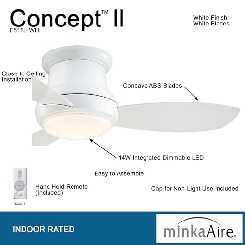 Minka-Aire Concept II 44" Flush Mount LED Ceiling Fan with Light & Remote – White (F518L-WH)