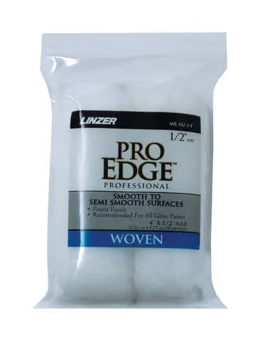 Linzer MR 102-2 0400 4" Pro Edge White Woven Smooth to Semi-Smooth Mini Roller Cover 1/2" Nap