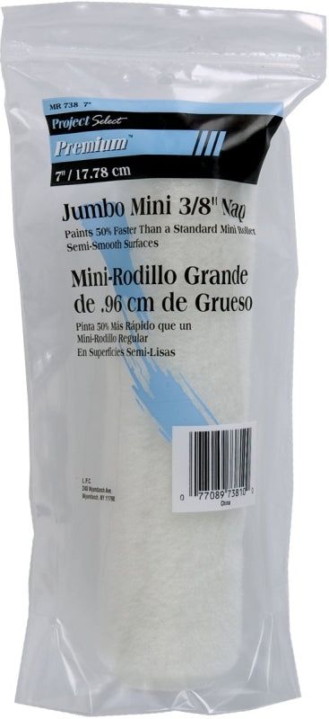 Linzer MR 738 0650 6-1/2" Project Select White Woven Jumbo Mini Roller Cover 3/8" Nap