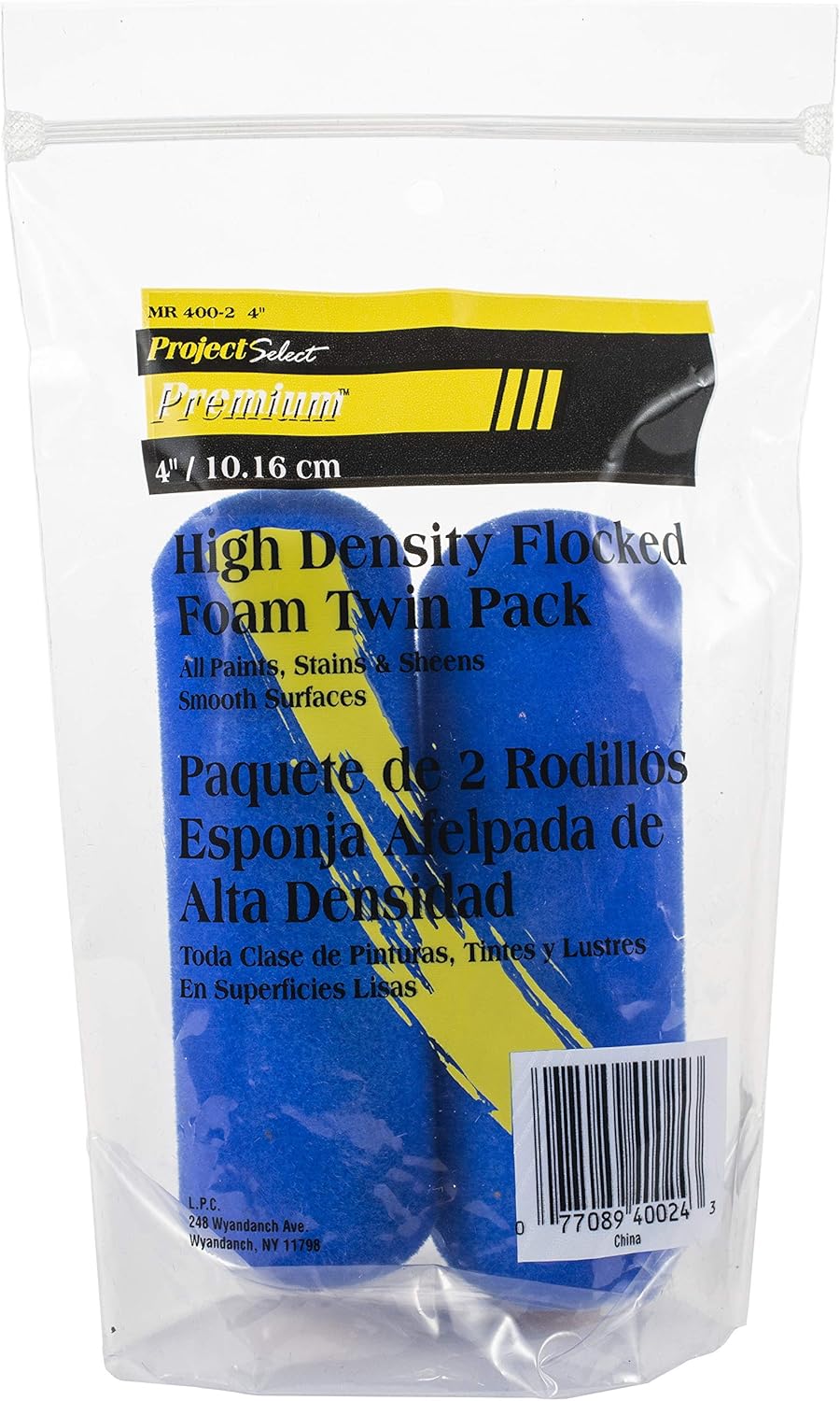 Linzer MR 400-2 0400 4" Pro Edge High Density Flocked Foam Mini Roller Cover 2 Pk. 1/8" Nap