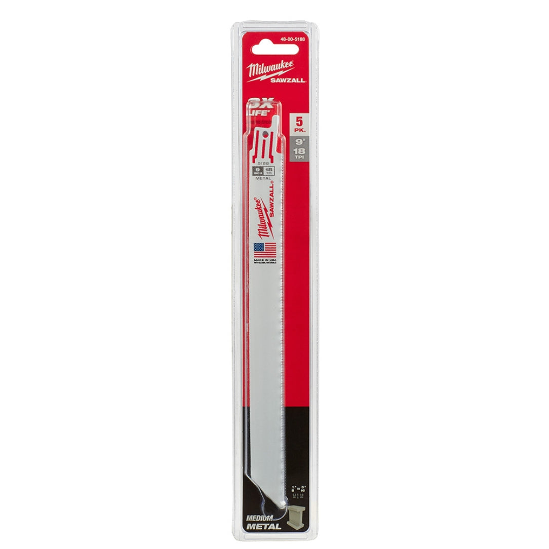 Milwaukee 9 in. 18 TPI Thin Kerf Metal-Cutting SAWZALL Blade (5 PK) – 48-00-5188