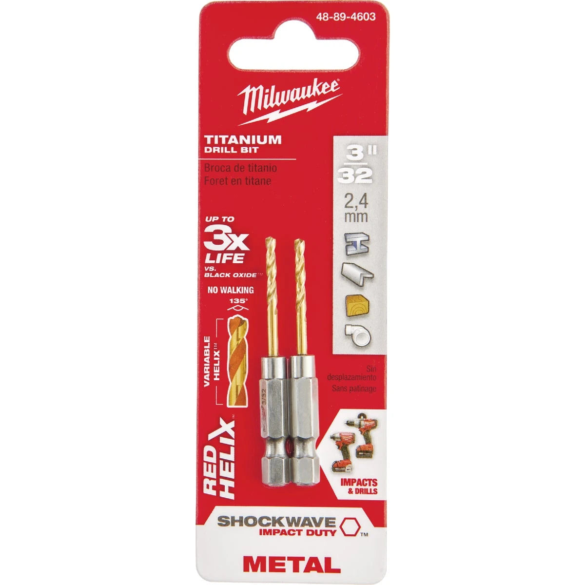 Milwaukee 3/32 in. SHOCKWAVE RED HELIX Titanium Drill Bit – 48-89-4603