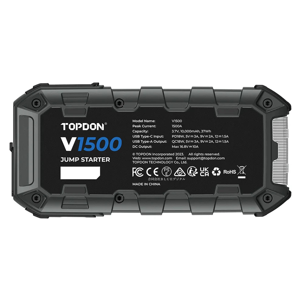 Topdon V1500A Jump Starter Booster Power Bank Flashlight