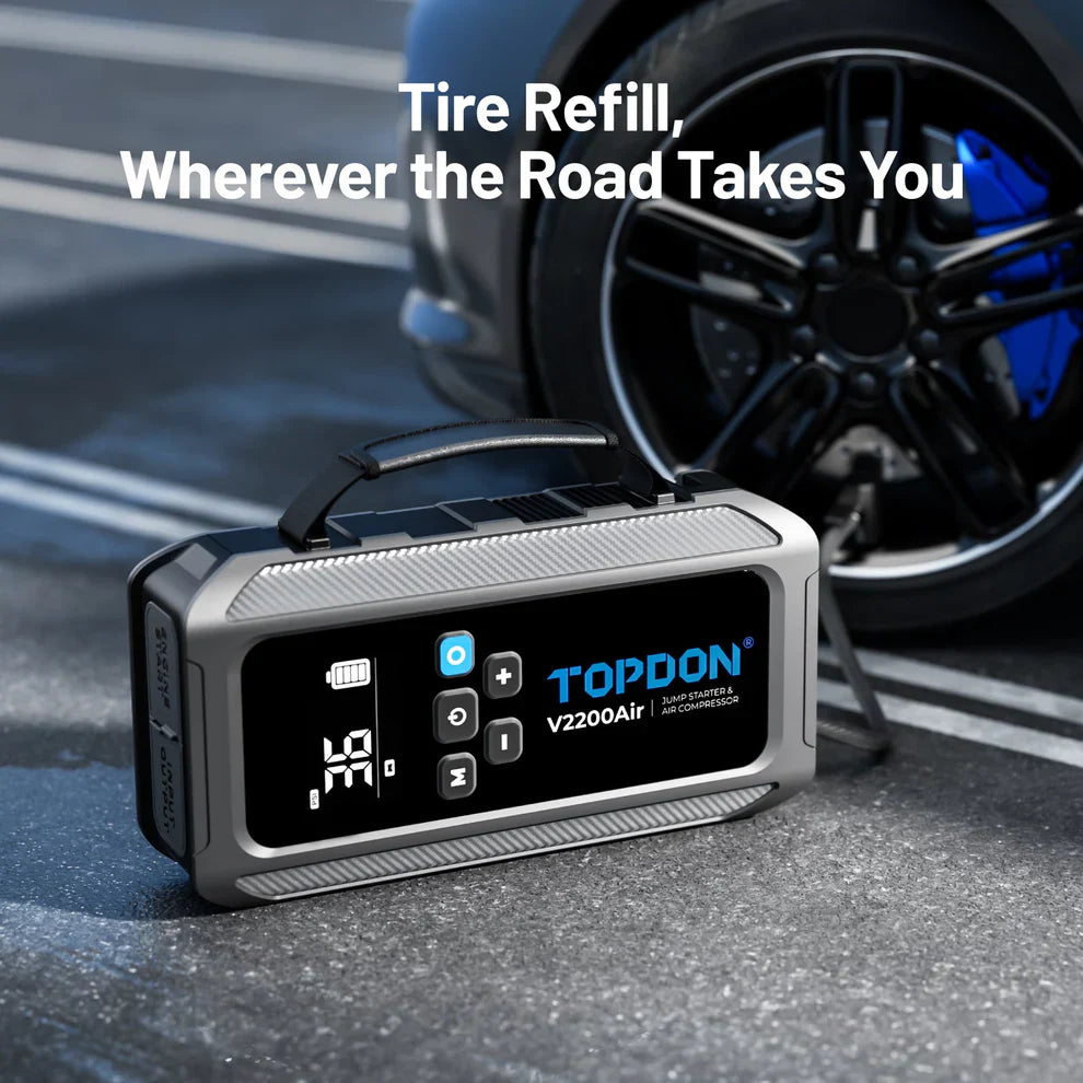 Topdon V2200AIR 2-In-1 2200 Peak Amp Jump Starter Air Compressor