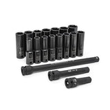 GEARWRENCH 89096 18 Piece 1/2" Drive Deep Metric Impact Socket Set