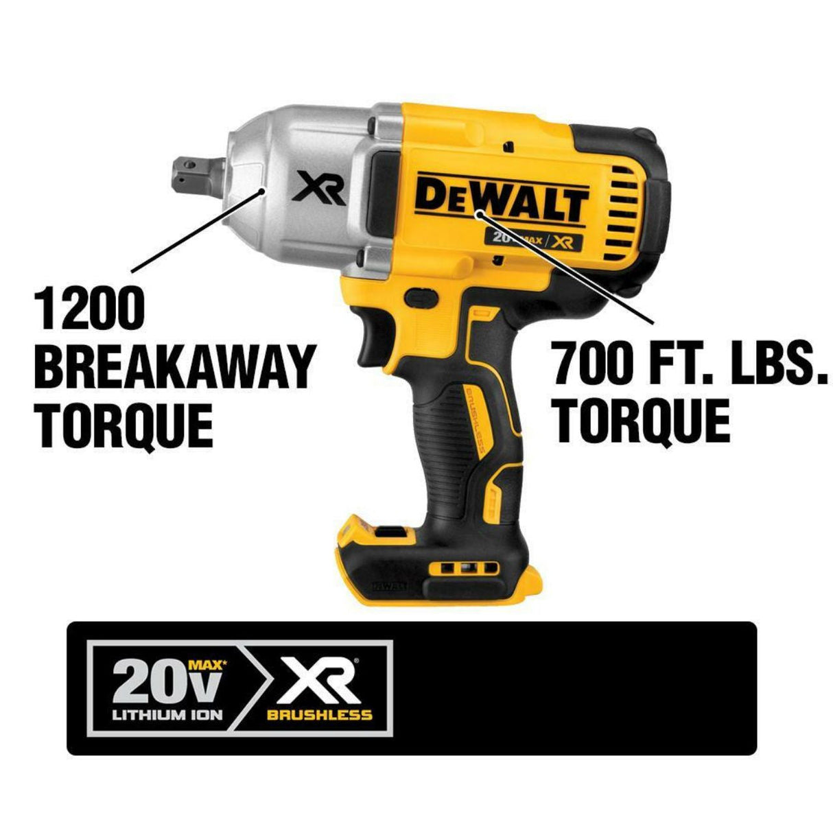 20V MAX* XR® HIGH TORQUE 1/2 IN. IMPACT WRENCH WITH DETENT PIN ANVIL (TOOL ONLY)